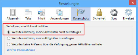 Do not Track in Firefox: Die Funktion aktivieren Sie in den Firefox-Einstellungen im Bereich „Datenschutz“.