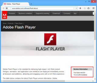 Flash-Version herausfinden: Die Webseite www.adobe.com/software/flash/about zeigt Ihnen im Kasten „Version Information“ an, welche Flash-Version bei Ihnen installiert ist.