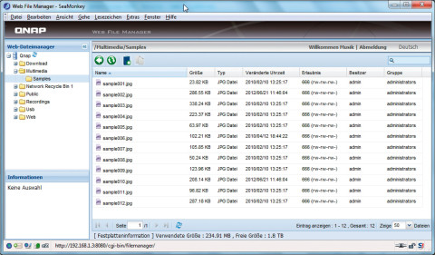 Web-Dateimanager: Die auf dem NAS gespeicherten Dateien stehen auf Wunsch auch in einem Browser-fenster über das Internet zur Verfügung.