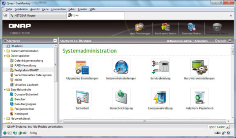 Systemadministration: Die Weboberfläche zum Administrieren des TS-269L ist übersichtlich strukturiert und leicht zu bedienen.