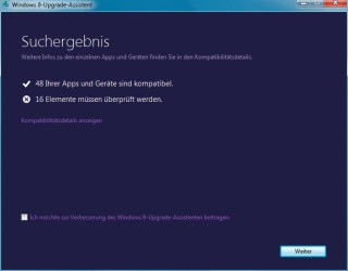 Windows 8-Upgrade-Assistent: Vor der Installation prüft das Programm, ob Hardware und Programme mit Windows 8 kompatibel sind.