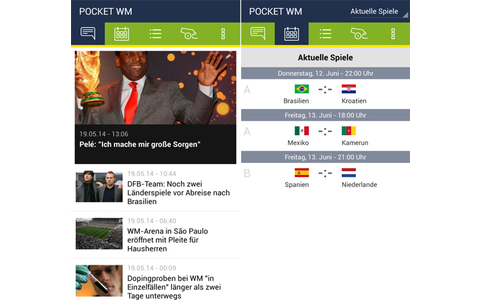 Pocket WM 2014 - Der Mobilfunk-Anbieter Mobilcom-Debitel bietet seine beliebte Fussball-App nun auch in einer aktuellen Version für die Weltmeisterschaft in Brasilien. Die App umfasst einen übersichtlichen Spielplan, einen Live-Ticker samt Tor-Alarm, sowi