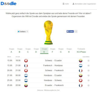 Doodle: Der Online-Dienst zeigt, wie der WM-Kalender Ihrer Freunde aussieht und mit wem Sie welche Spiele anschauen können.