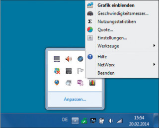 Networx-Symbol: In der portablen Version hält sich das Programm-Icon im ausgeblendeten Infobereich der Taskleiste versteckt.