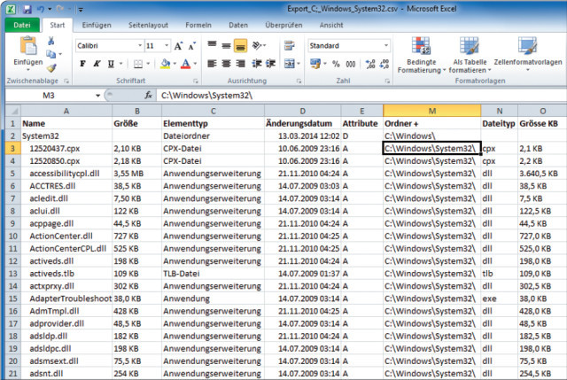 Verzeichnisexport: Als CSV- oder XLS-Datei exportierte Ordner lassen sich in Excel bearbeiten.