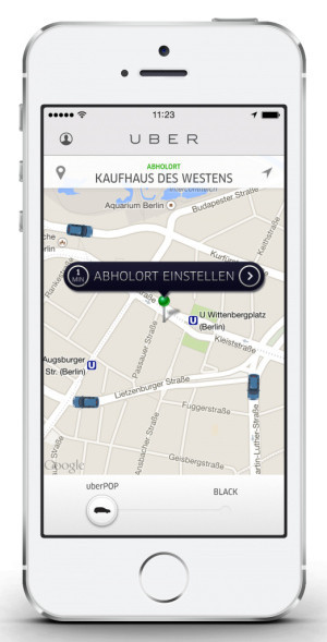Taxi via App: Über die kostenlose App gelangen UberPop-Nutzer zu ihren Fahrten von A nach B. Und dies meist kostengünstiger als mit herkömmlichen Taxen.