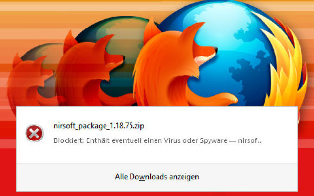 Firefox gleicht ab Version 32 alle Downloads automatisch mit Malware-Datenbank ab. Dadurch lässt sich beispielsweise die beliebte Nirlauncher Tool-Sammlung nicht mehr herunterladen.