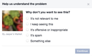 Werbung ausgeblendet? So fragt Facebook nach Feedback.