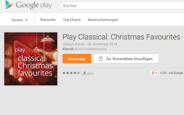 Im Google Play Store gibt es derzeit zwei Alben mit Weihnachtsmusik gratis zum Download. Eine einfache Möglichkeit, um in Weihnachtsstimmung zu kommen.