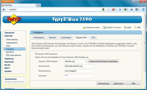 Dynamic DNS: Über den hier konfigurierten DynDNS-Dienst erhält Ihre Fritzbox eine feste Internetadresse.