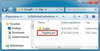 Gruppenrichtlinien finden: Gpedit speichert alle Einstellungen in der Datei „Registry.pol“. Sie liegt im Verzeichnis „Windows\System32\GroupPolicy\User“.