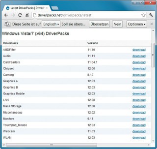 Bittorrent-Dateien speichern: Unter der Adresse http://driverpacks.net/driverpacks/latest finden Sie die Bittorrent-Dateien für die aktuellen Treiberpakete.