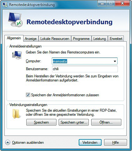 Remotedesktopverbindung: Remotedesktopverbindungen lassen sich dauerhaft einrichten und als Verknüpfung auf dem Desktop speichern.