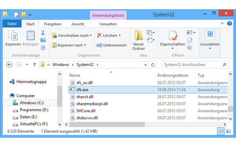 Schnelle Installation: Wenn Sie die ausführbare Datei von Swiss File Knife mit „sfk.exe“ benennen und im „System32“-Verzeichnis des Windows-Ordners ablegen, dann stehen Ihnen die Kommandozeile-Tools der Sammlung immer über den Befehl "sfk" zur Verfügung.