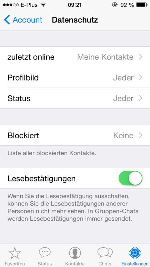 Datenschutz iOS WhatsApp