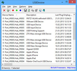 GUI von USB Deview
