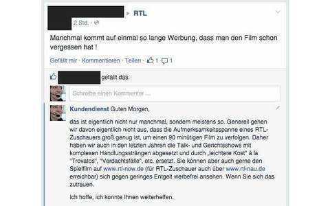 RTL: Komplexe Antworten zu komplexen Handlungssträngen im Programm des Privatsenders liefert der „Kundendienst“ auf der Facebook-Seite von RTL. Wir hoffen nur, dass Ihre Aufmerksamkeitsspanne noch groß genug ist für die Folgeseiten diese Bilderstrecke.