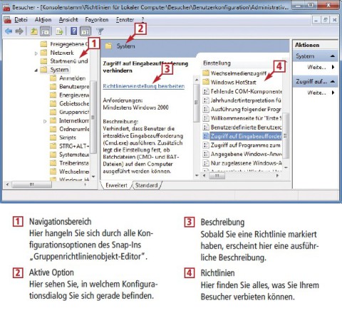 Die Rechteverwaltung lässt sich in der Management-Konsole mit dem Snap-In „Gruppenrichtlinienobjekt-Editor“ konfigurieren (Bild 5).