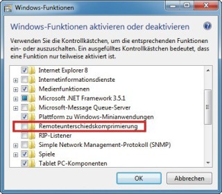 Netzwerkkompression abschalten: Wenn das WLAN zu langsam ist und die angeschlossenen PCs neben Windows Vista und 7 auch Windows XP nutzen, sollten Sie die Technik „Remoteunterschiedskomprimie rung“ abschalten.