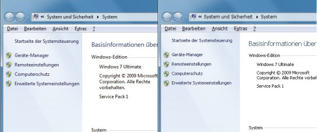 Scharfe Schrift in Windows: In Windows 7 sieht die Schrift in den Fenstern unscharf aus (links). Wenn Sie die Kantenglättungsfunktionen in Windows deaktivieren und eine andere Systemschriftart verwenden, wird die Darstellung in Windows wieder scharf (rechts) (Bild 1).
