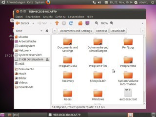 Ubuntu als Hacker-Tool: Mehr als eine Live-CD mit Ubuntu braucht man nicht, um Daten von Ihrem PC zu klauen. Hier greift Ubuntu auf die Festplatte „C:“ zu.