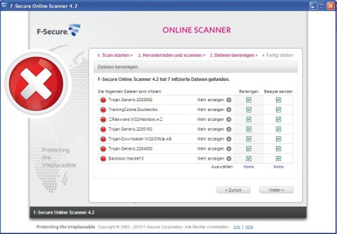 F-Secure Online-Scanner: Detailliert lässt sich bei jeder einzelnen verseuchten Datei festlegen, was mit ihr geschehen soll (Bild 5).