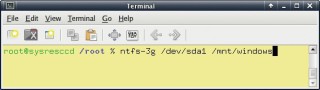 ntfs-3g: Der Mount-Befehl ntfs-3g bindet die NTFS-Partition „sda1“ als Verzeichnis „/mnt/windows“ ins Dateisystem ein — mit vollem Schreibzugriff auf die Daten der Partition (Bild 7).