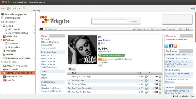 Im Online-Shop Ubuntu One Music Store können Sie rund um die Uhr Musik einkaufen.