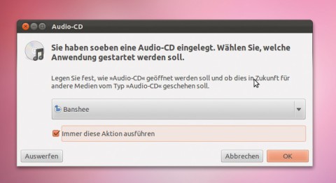 Ubuntu erkennt, wenn Sie eine Audio-CD einlegen.