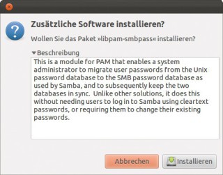 Zusammen mit Samba wird auch das Paket libpamsmbpass auf dem Ubuntu-System eingespielt (Bild 3).