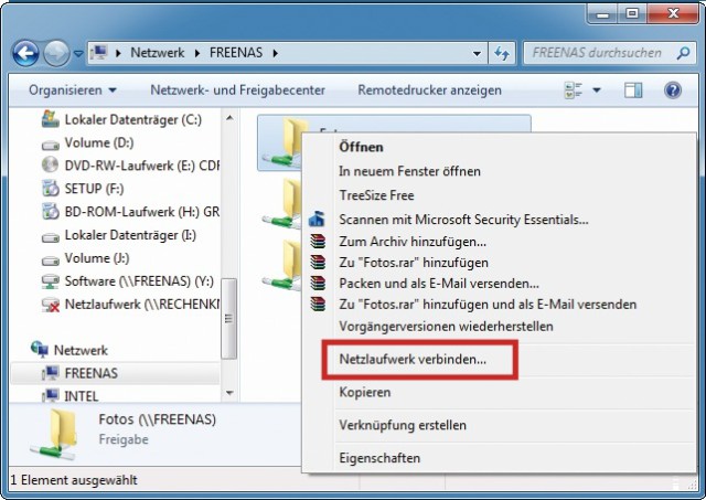 NAS einbinden: Schnellen Zugriff auf das NAS erhalten Sie, indem Sie im Windows-Explorer eine Verknüpfung zu den freigegebenen Ordnern erstellen (Bild 11).