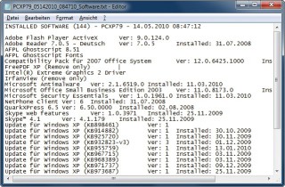 Software-Übersicht: Eine Liste aller installierten Programme mit Versionsnummer erzeugt das Skript „installedPrograms.vbs“ (Bild 8).