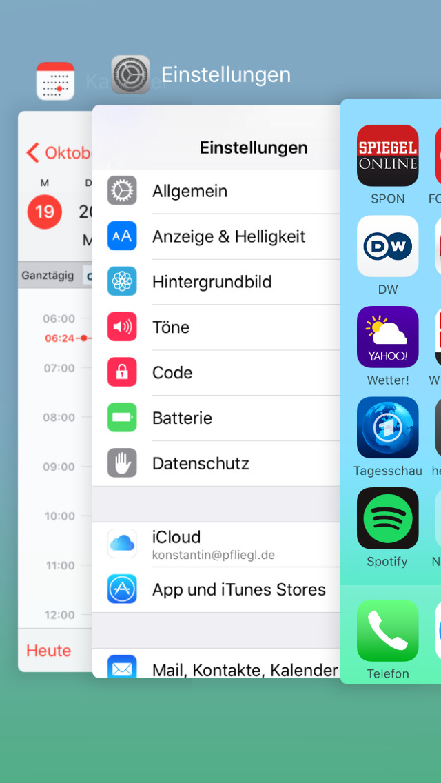 Multitasking: iOS 9 zeigt die gerade offenen Apps nun deutlich größer an.