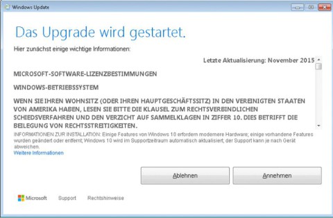 Upgrade-Start auf Windows 10