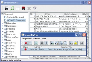 Shoutcast-Radiosender rippen: Die Bedienoberfläche Stream Rip Star 0.5.5 und der Internet-Radiorekorder Streamripper 1.64.6 erstellen MP3-Mitschnitte von Shoutcast-Streams.