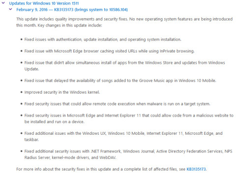 Changelogs für Windows 10