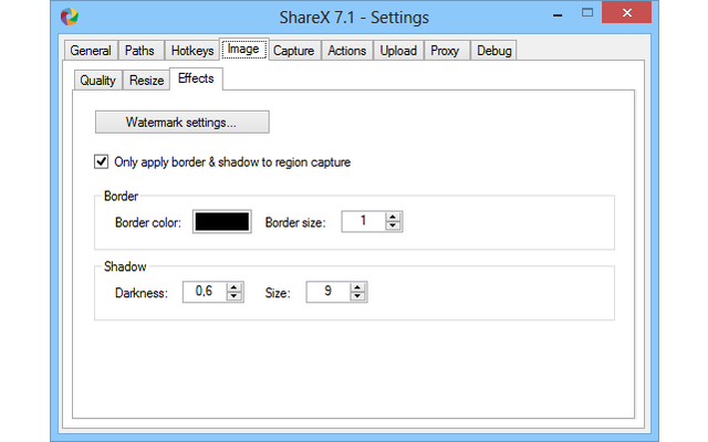 Neu erstellte Bildschirmfotos versieht ShareX auf WInsch auch mit einem Rahmen und einem Wasserzeichen oder Logo.