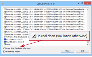 Erst wenn Sie ein Häkchen vor „Do real clean (simulation otherwise)“ setzen und das Tool scharf schalten, erfolgt eine echte Bereinigung Ihres Windows-PCs.