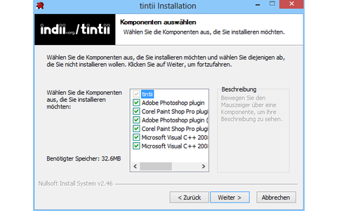 Deaktivieren Sie während der Installation von Tintii alle Plug-ins, denn nur die Standalone-Variante ist bis zur Version 2.4.0 kostenlos.