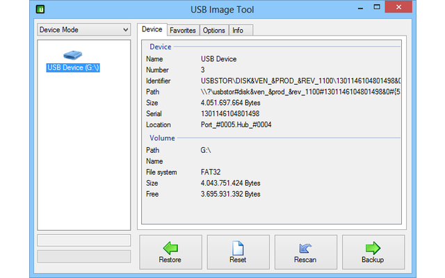 Das USB Image Tool sichert nicht nur die Daten Ihres USB-Stick, sondern auch den dessen Boot-Sektor. Dadurch eignet sich das Tool auch für Backups bootfähiger USB-Sticks.