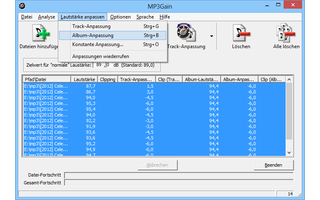 MP3Gain bietet zwei Modi für Lautstärke-Anpassungen: Der Track-Modus berechnet jedes Lied einzeln und im Album-Modus passt das Tool nur die Gesamtlautstärke des Albums an. Lautstärkeunterschiede der MP3-Songs eines Albums bleiben im Album-Modus erhalten.