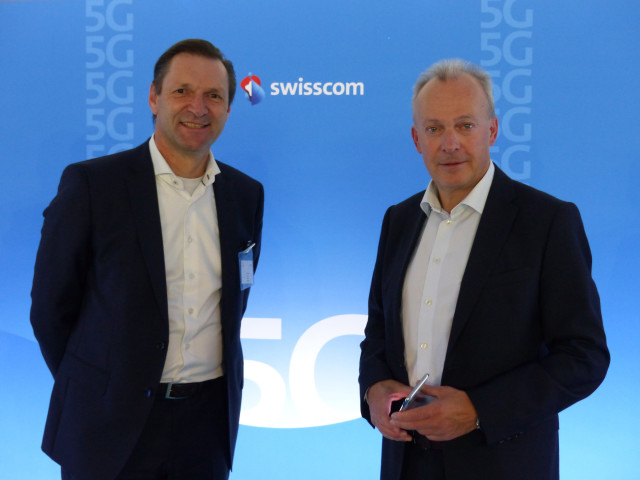 Stefan Koetz, Europachef von Ericsson, (links) und Urs Schaeppi, CEO Swisscom 