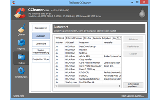 Unter „Extras, Autostart” lassen sich im Ccleaner Autostarteinträge, Browser-Erweiterungen und nicht benötigte Shell-Erweiterungen deaktivieren.