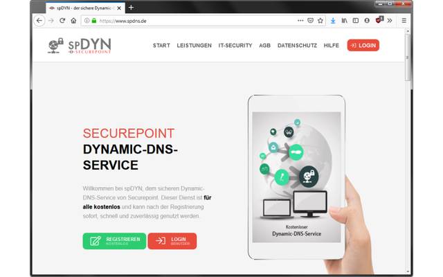 Securepoint: Der Dynamic DNS Service von Securepoint bietet kostenfrei fünf Subdomains an. Dafür stehen acht Domainnamen zur Auswahl.