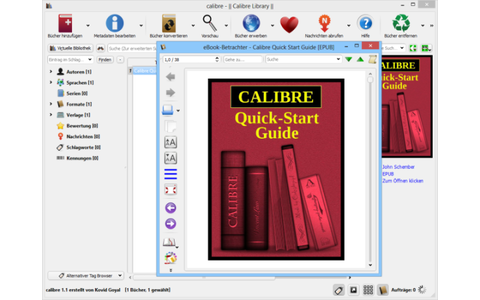 Calibre sortiert E-Books nach Meta-Angaben wie Titel, Autor, Dateigröße und Datum. Das Tool unterstützt und konvertiert E-Books in zahlreichen Formaten. Im separaten Reader nutzen Sie Komfortfunktionen wie Textsuche und Zoom.