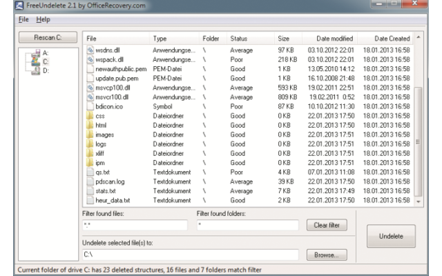 FreeUndelete rettet versehentlich gelöschte Dateien aus dem Papierkorb von Windows, auch wenn Sie diesen bereits geleert haben.