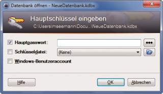 Hauptschlüssel: Beim Aufruf von Keepass öffnet das Tool die zuletzt genutzte KDBX-Datenbank – und verlangt das Hauptpasswort.