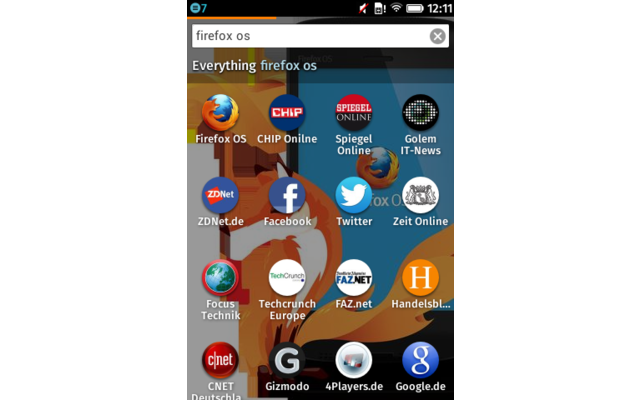 Apps und mobile Webansichten werden von Firefox OS gleichberechtigt behandelt, wie beispielsweise hier in der Suche