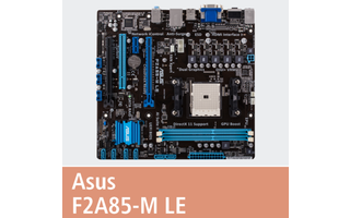 Asus F2A85-M LE: 7 SATA-III-Anschlüsse, 4 USB-3.0-Ports (2 onboard, 2 optional), maximal 2 RAM-Module mit insgesamt 32 GByte, Straßenpreis: 60 Euro.