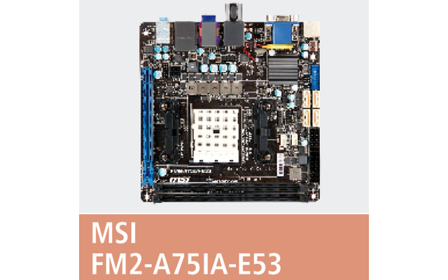 MSI FM2-A75IA-E53: 4 SATA-III-Anschlüsse, 4 USB-3.0-Ports (2 onboard, 2 optional), maximal 2 RAM-Module mit insgesamt 32 GByte, Straßenpreis: 80 Euro.